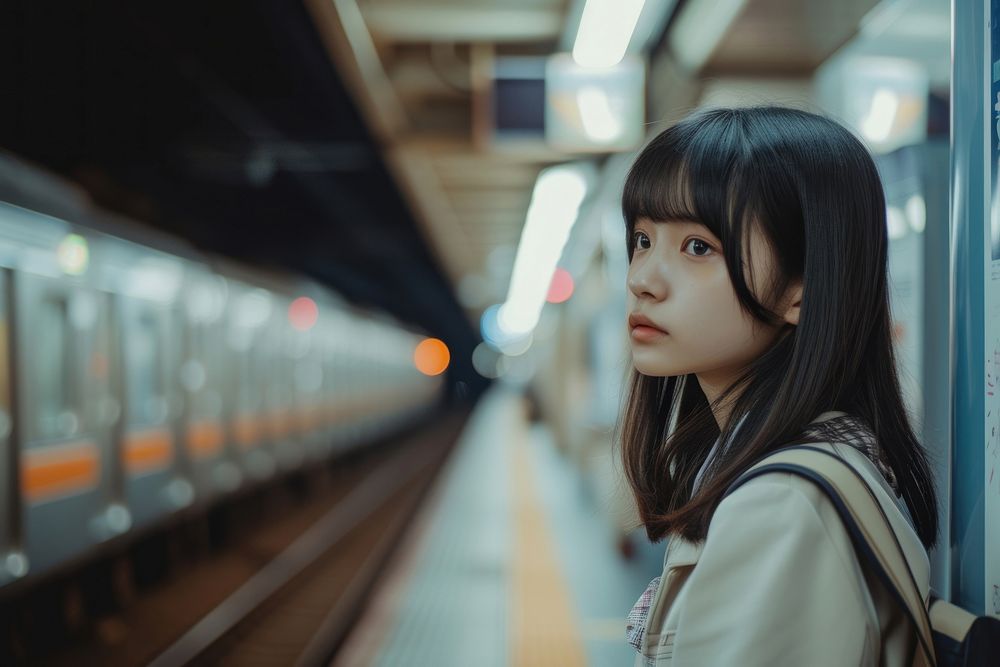 Japanese high school girl photography portrait train.