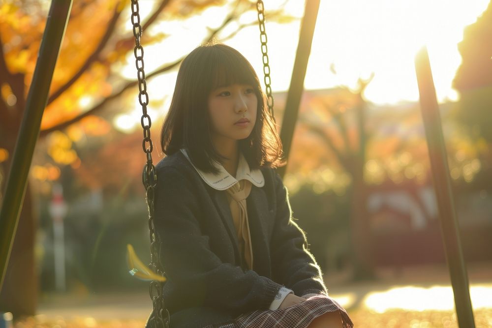 Japanese high school girl swing photography portrait.