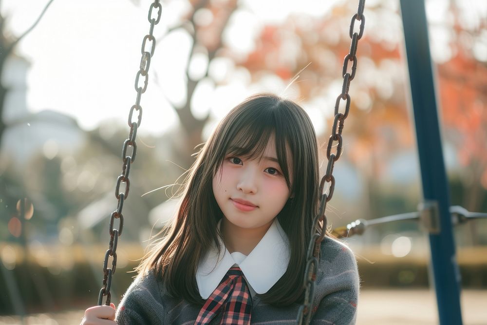 Japanese high school girl photography portrait outdoors.
