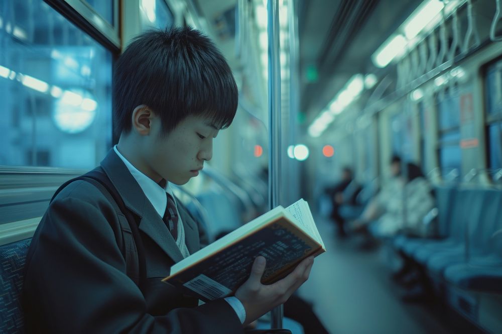 Japanese high school man reading book intelligence.