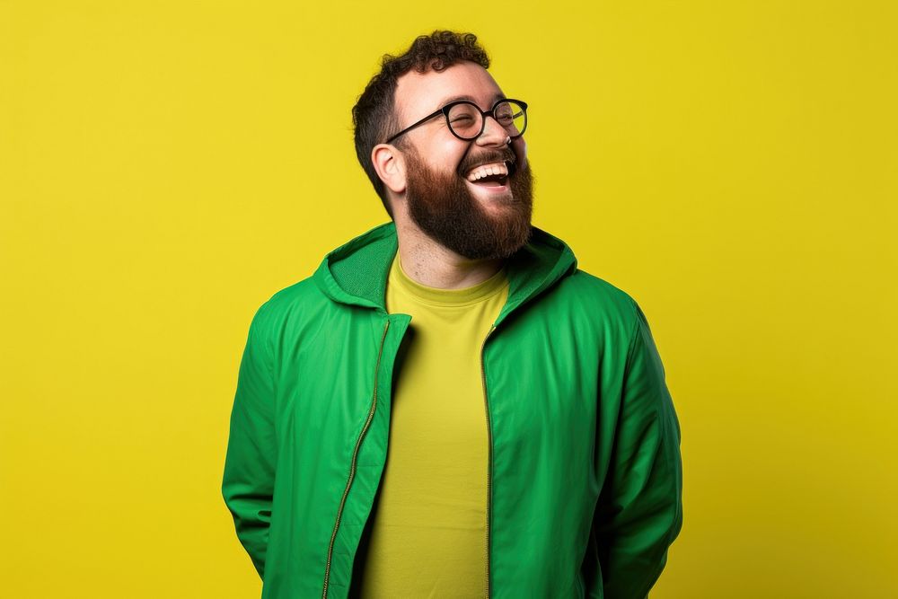 Man laughing portrait glasses. AI generated Image by rawpixel.