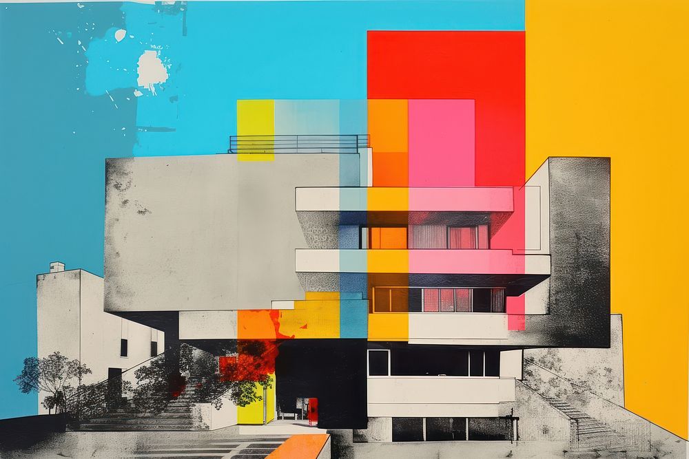  Contemporary building painting art architecture. AI generated Image by rawpixel.