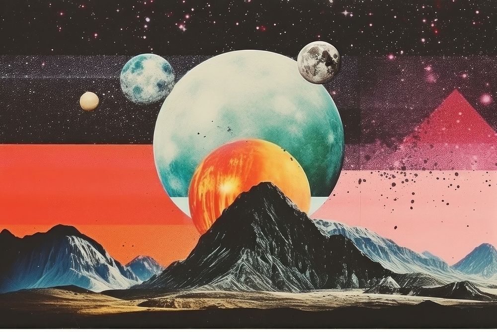  Planet astronomy mountain painting. AI generated Image by rawpixel.