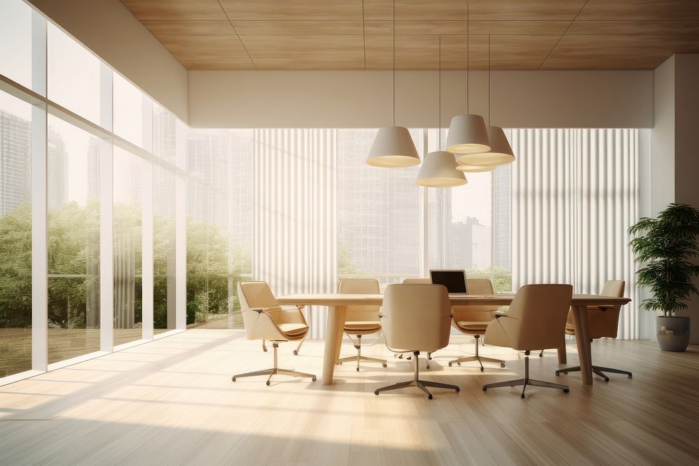 Modern meeting room interior window chair furniture. AI generated Image by rawpixel.