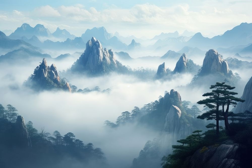 Mountain chinese Style mountain landscape outdoors.