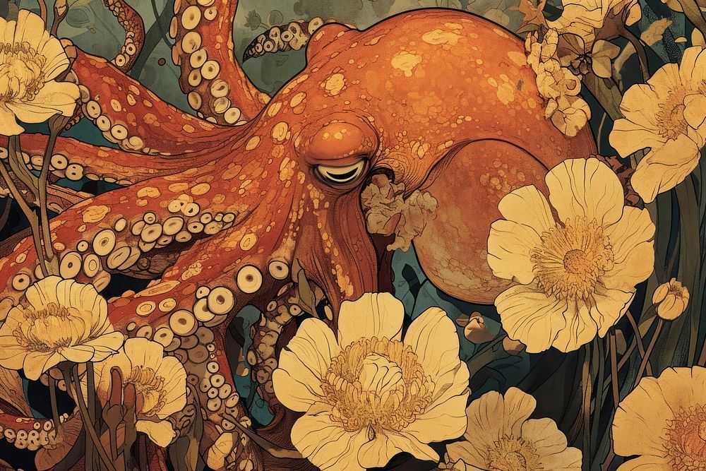Octopus and flowers octopus art invertebrate.