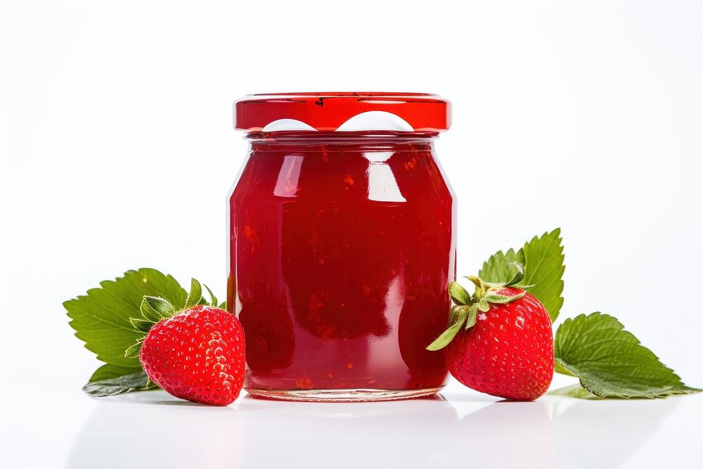 StrawberryJam in the glass jar fruit plant food.