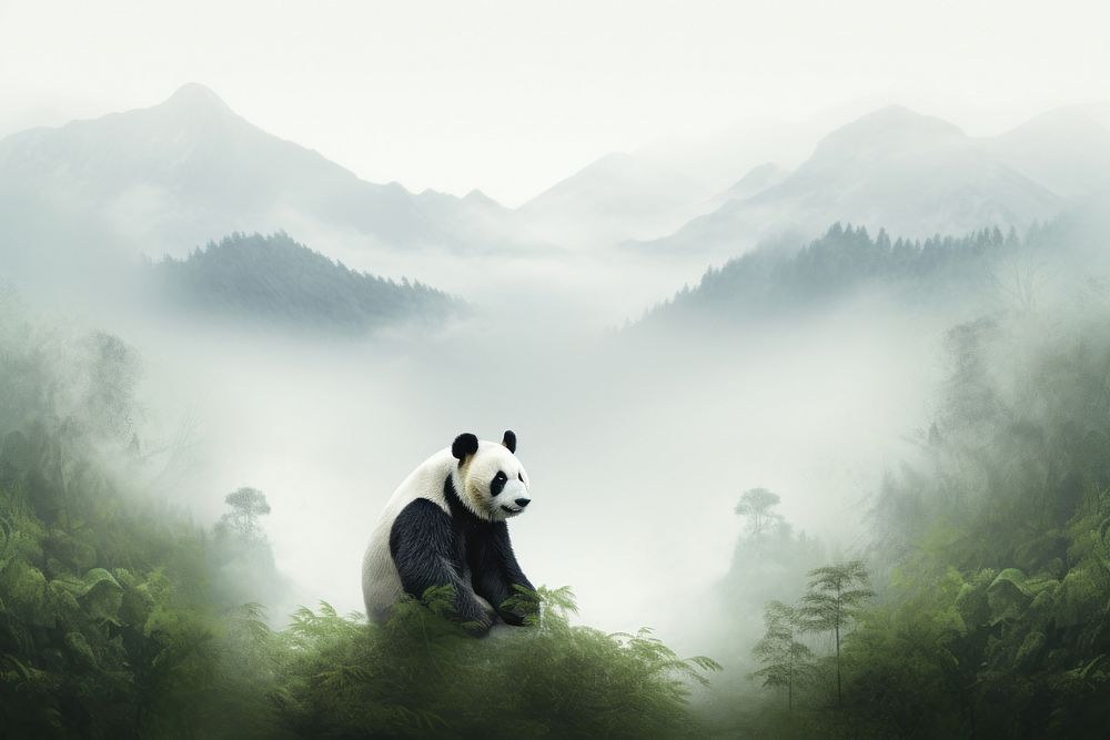 Panda bear mountain wildlife. AI generated Image by rawpixel.