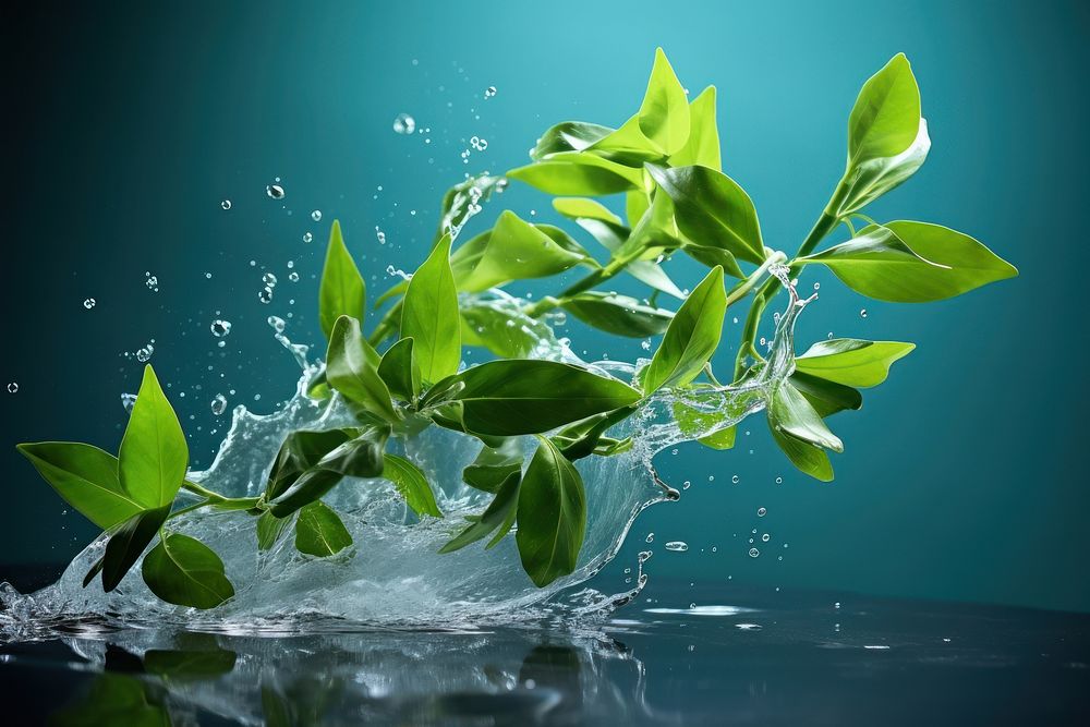 Tea Green Floating Leaves Flying Leaves Green Leaf Dancing green leaf nature. AI generated Image by rawpixel.
