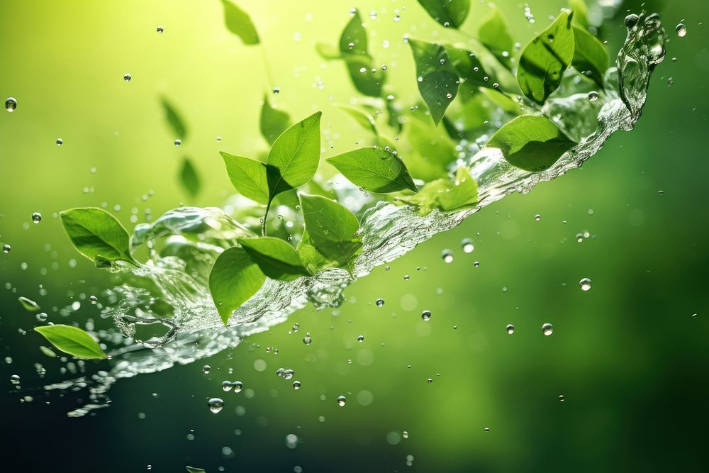 Tea Green Floating Leaves Flying Leaves Green Leaf Dancing green leaf outdoors. AI generated Image by rawpixel.