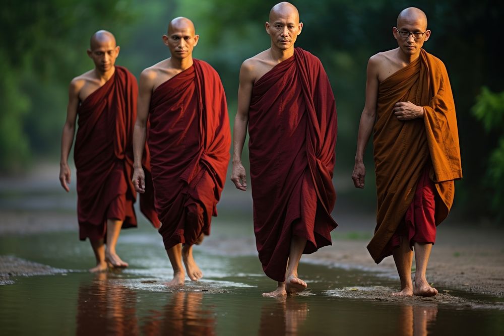  Barefoot monks from local residents each morning adult spirituality tradition. AI generated Image by rawpixel.