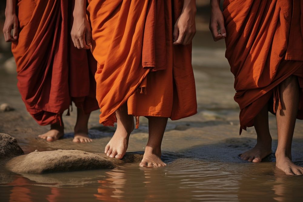  Barefoot monks from local residents each morning spirituality tradition outdoors. AI generated Image by rawpixel.