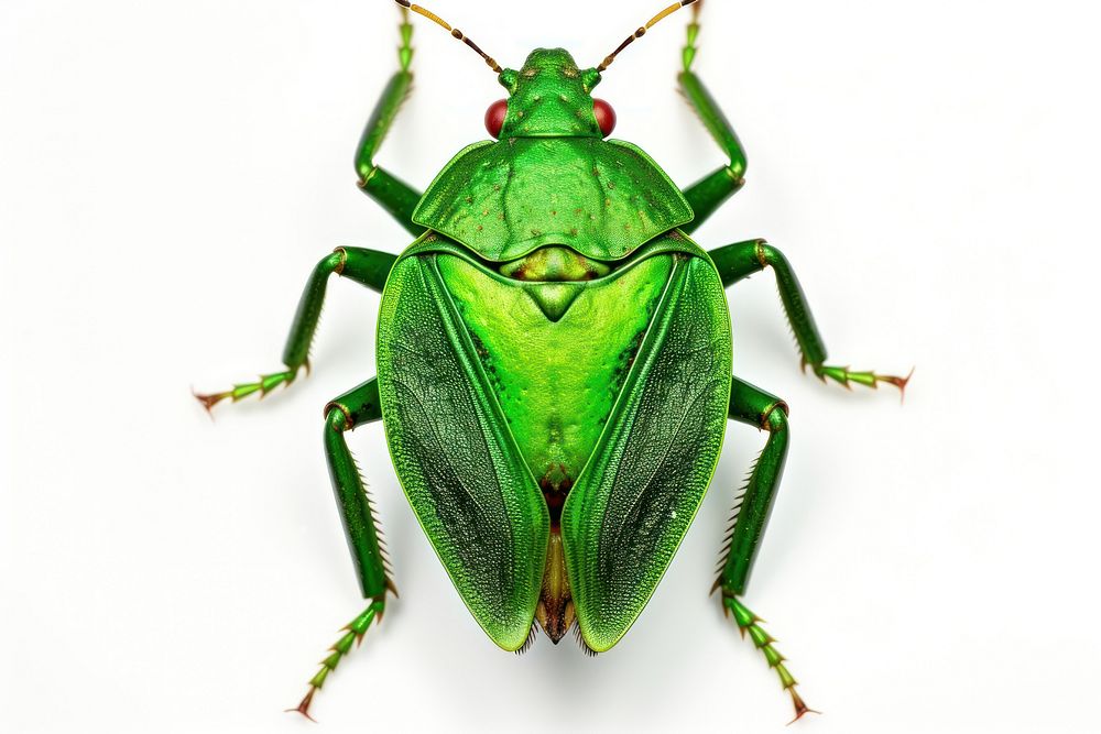 Common green shield bug animal insect white background.