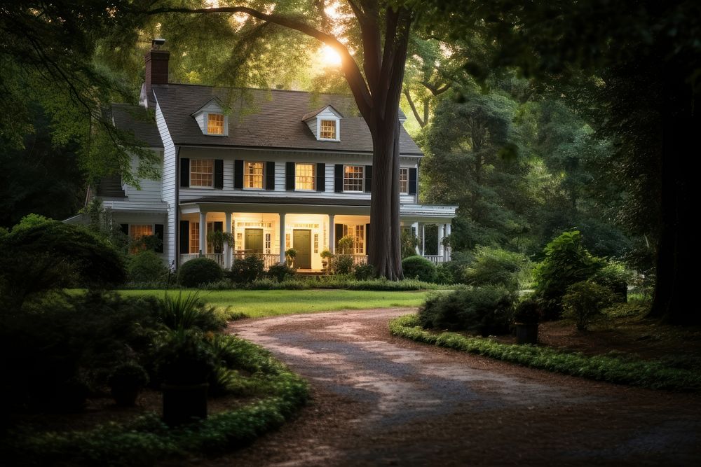Colonial style house in Virginia architecture outdoors driveway. AI generated Image by rawpixel.