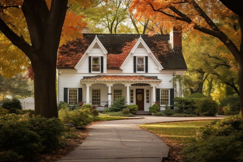 Colonial style house in autumn architecture outdoors building. 