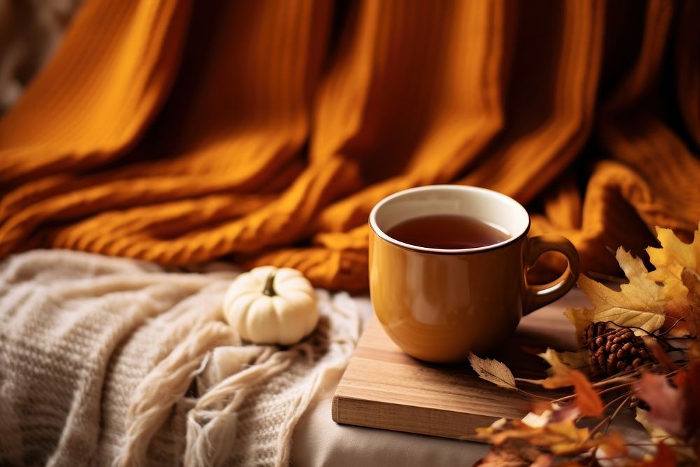 Cozy autumn vibes background drink plant leaf. AI generated Image by rawpixel.