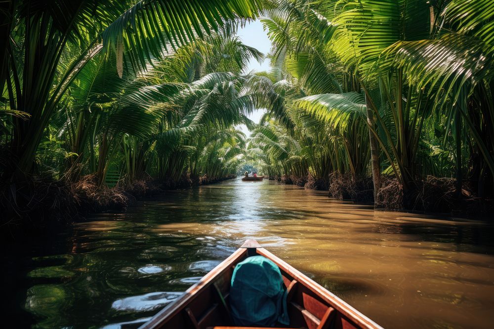 Cruise the Mekong Delta in Vietnam outdoors vehicle nature. AI generated Image by rawpixel.