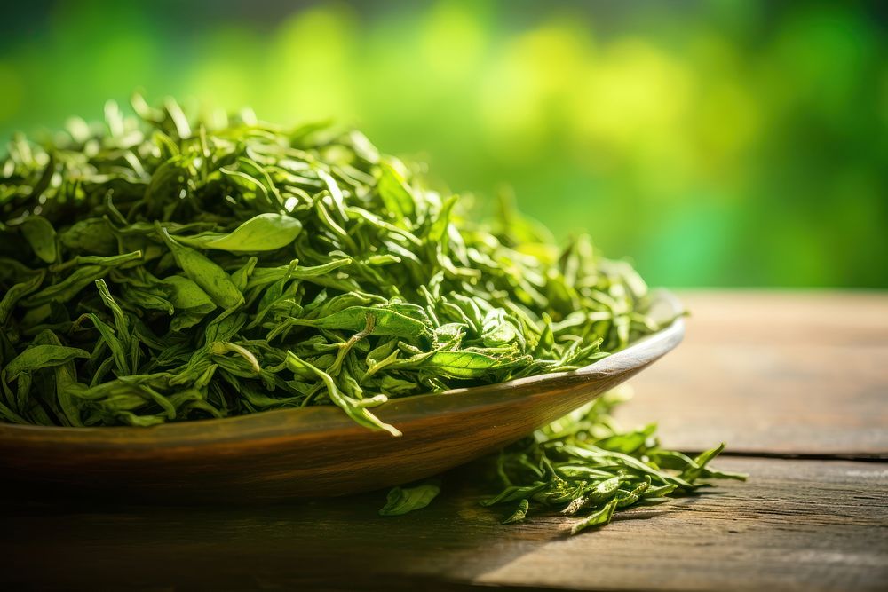 Green tea leaves food ingredient vegetable. AI generated Image by rawpixel.