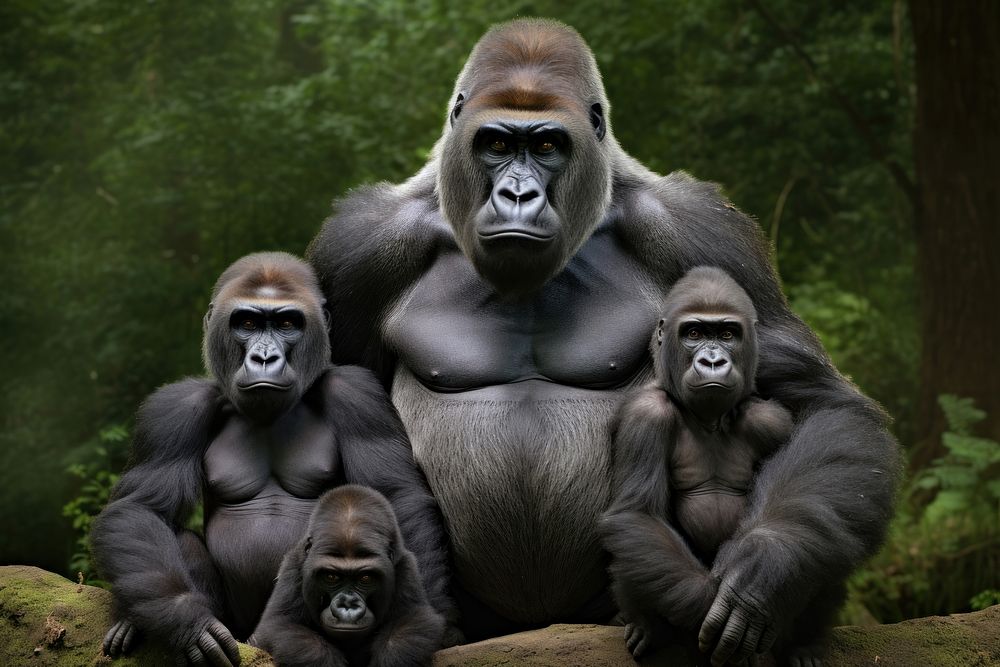 Real funny gorilla family wildlife monkey animal. AI generated Image by rawpixel.