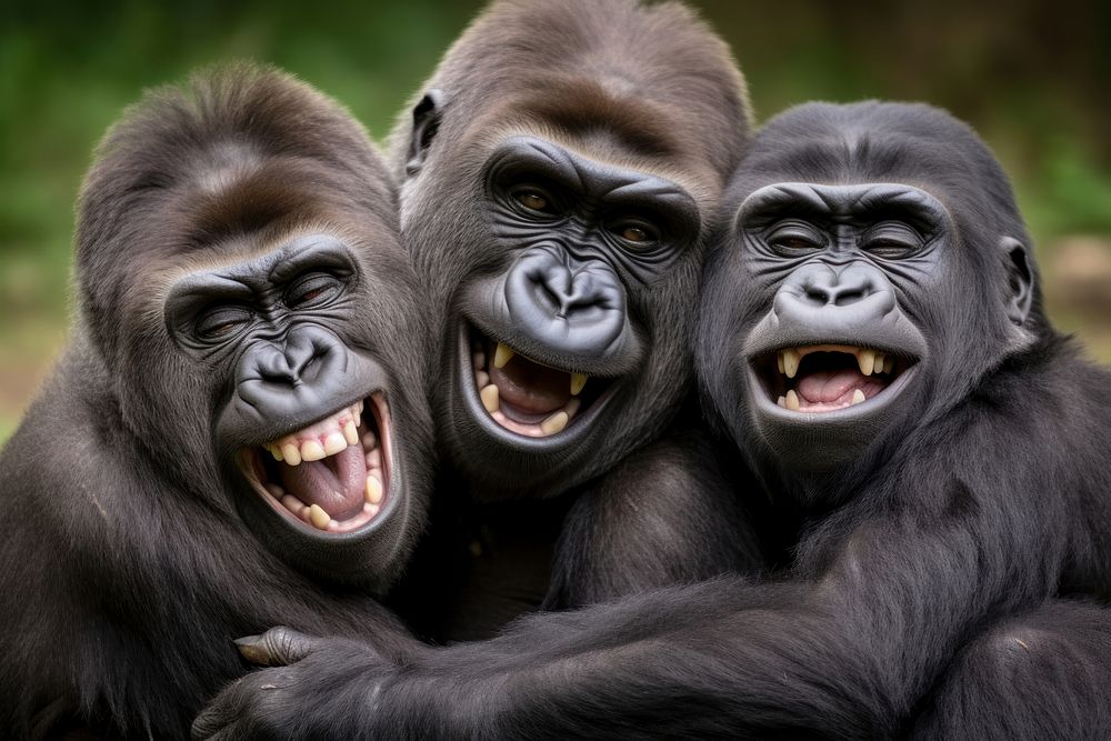 Real funny gorilla family wildlife monkey mammal. AI generated Image by rawpixel.