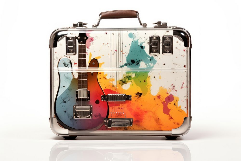Suitcase luggage handbag guitar.