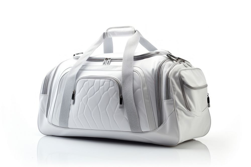 Minimal white sport bag with clipping path over handbag luggage purse.