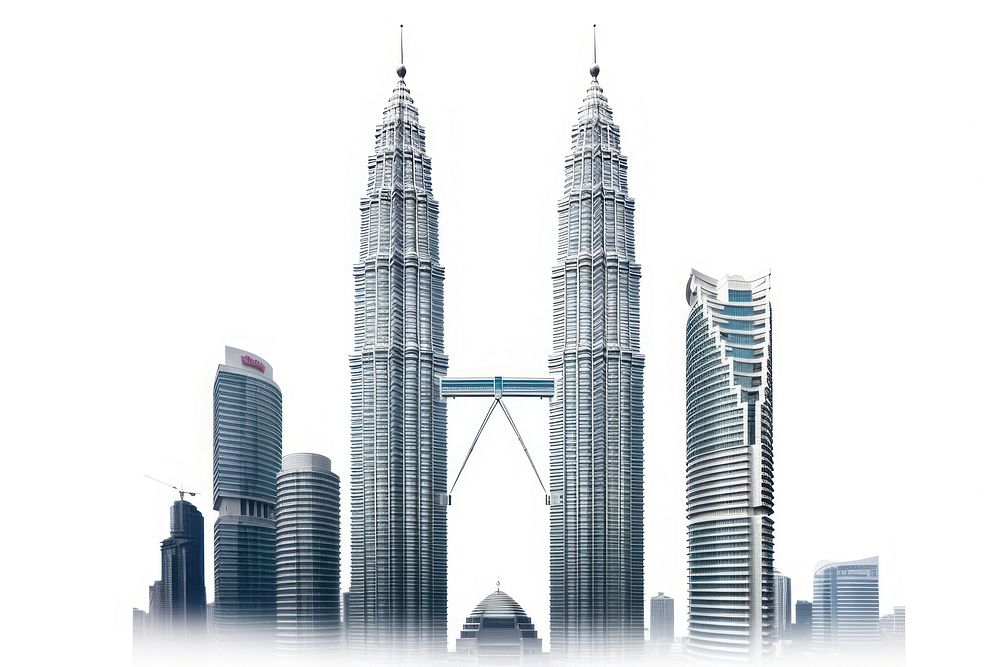 Twin tower Malaysia architecture skyscraper landmark.
