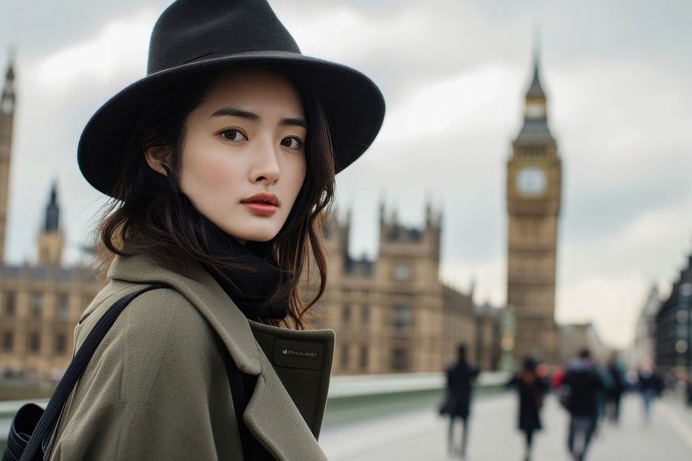 Japanese travelling in London architecture portrait adult.