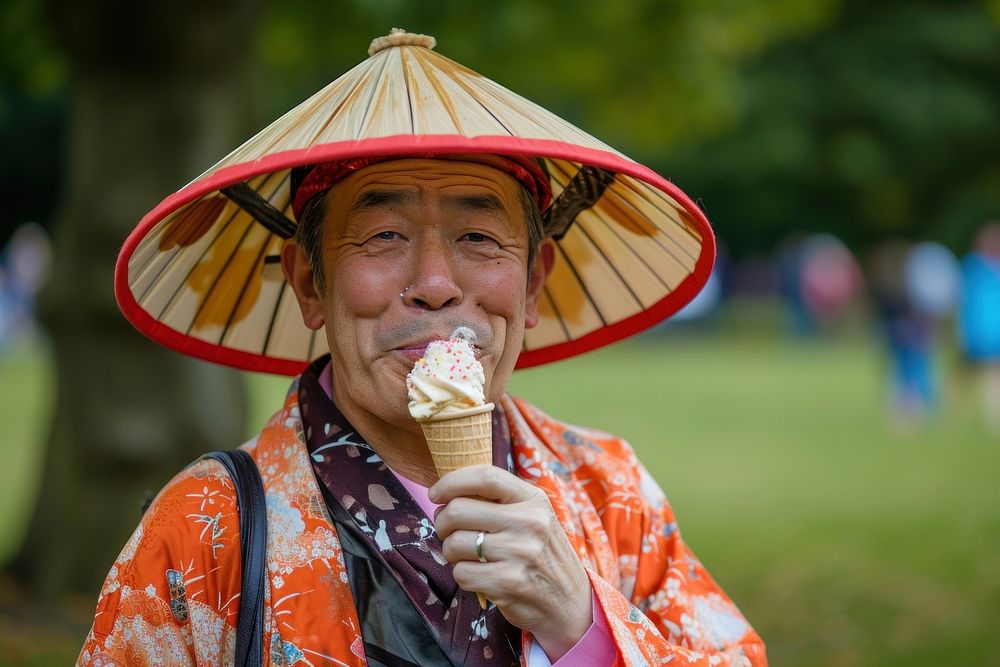 Japanese eating ice cream in Clapham Common adult food celebration.