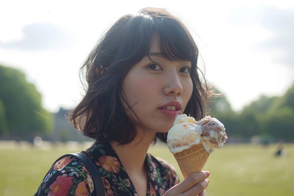 Japanese eating ice cream Clapham Free Photo rawpixel