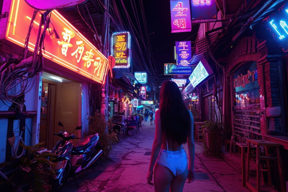 Korean female at night life in Pattaya nightlife street adult.