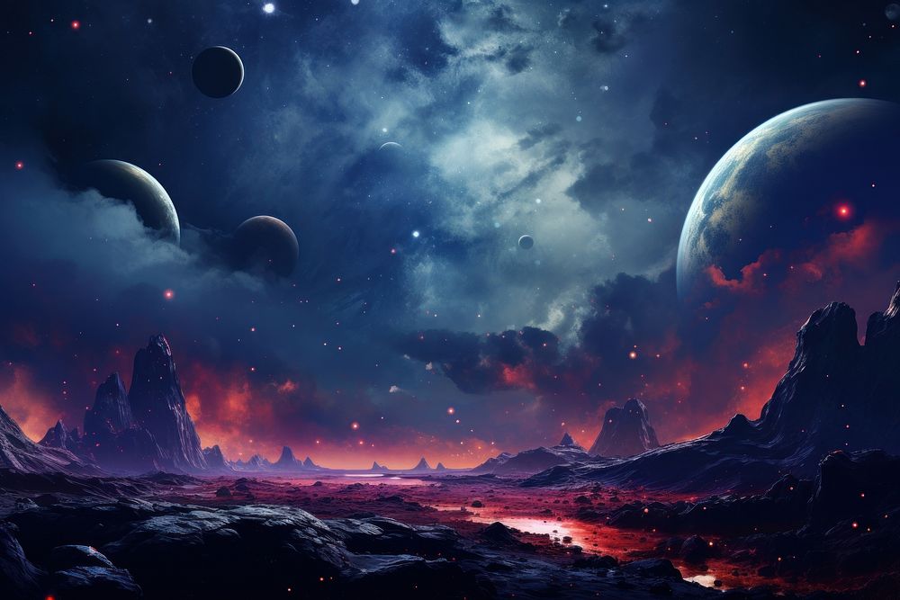  Planets space landscape astronomy. AI generated Image by rawpixel.