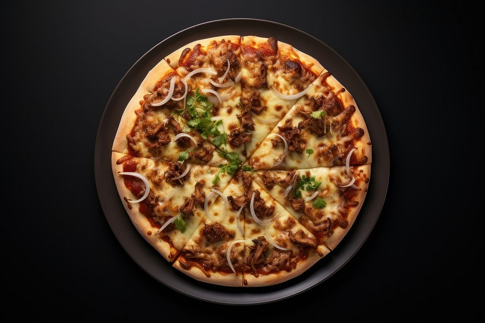 BBQ Chicken Pizza pizza plate food.