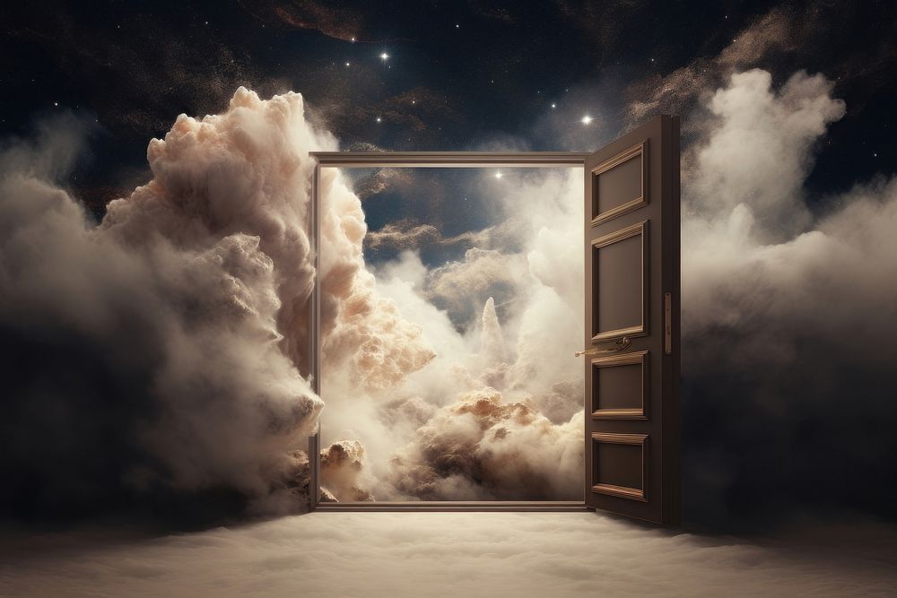  Door open to nebula Galaxy nature galaxy cloud. AI generated Image by rawpixel.
