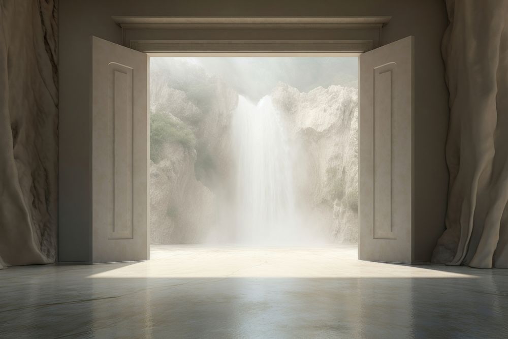  Waterfall waterfall nature window. AI generated Image by rawpixel.