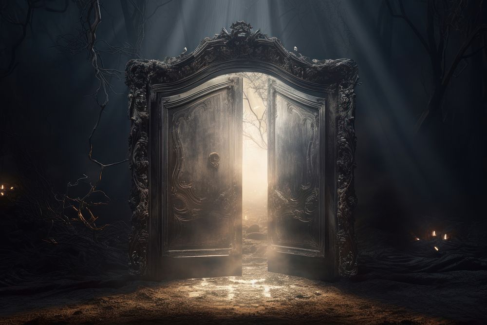  Graveyard lighting door spirituality. AI generated Image by rawpixel.