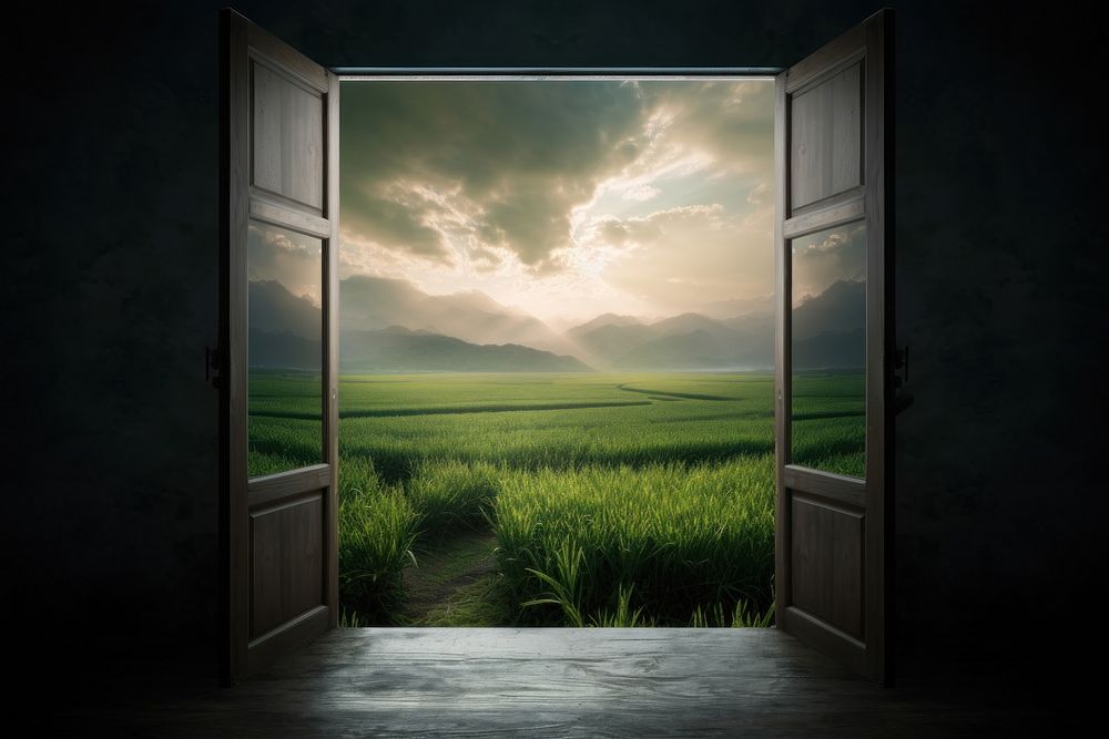  Rice field door landscape nature. AI generated Image by rawpixel.