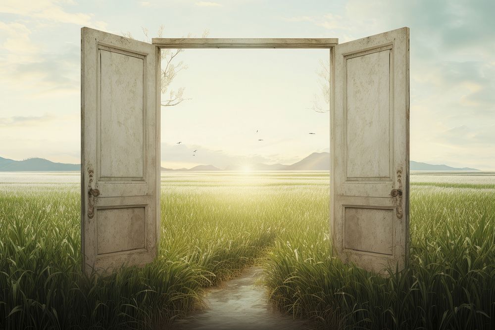  Rice field door architecture outdoors. AI generated Image by rawpixel.