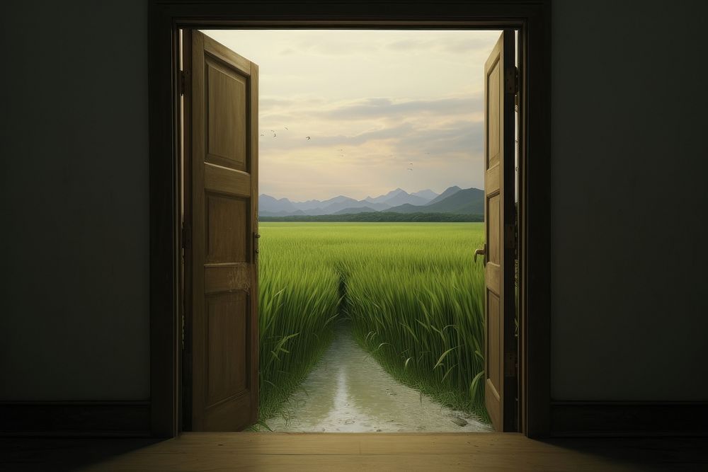  Rice field door architecture building. AI generated Image by rawpixel.