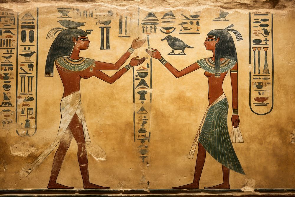 Couples hieroglyphic carvings archaeology painting ancient.
