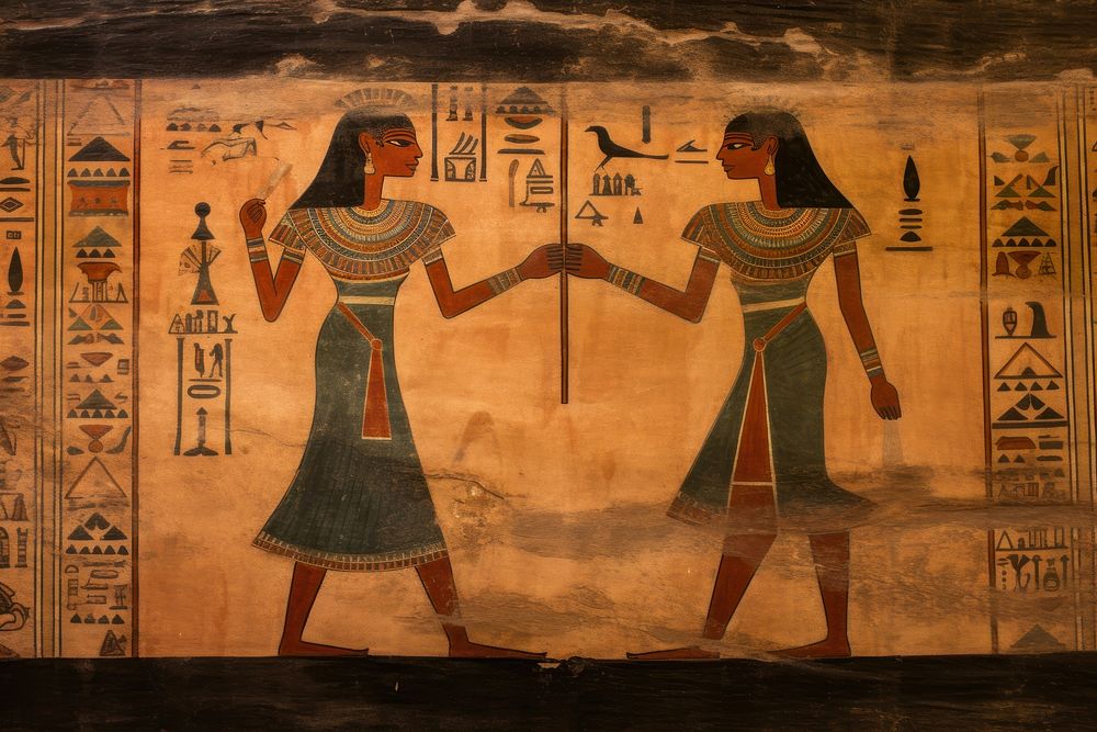 Couples hieroglyphic carvings painting archaeology ancient.