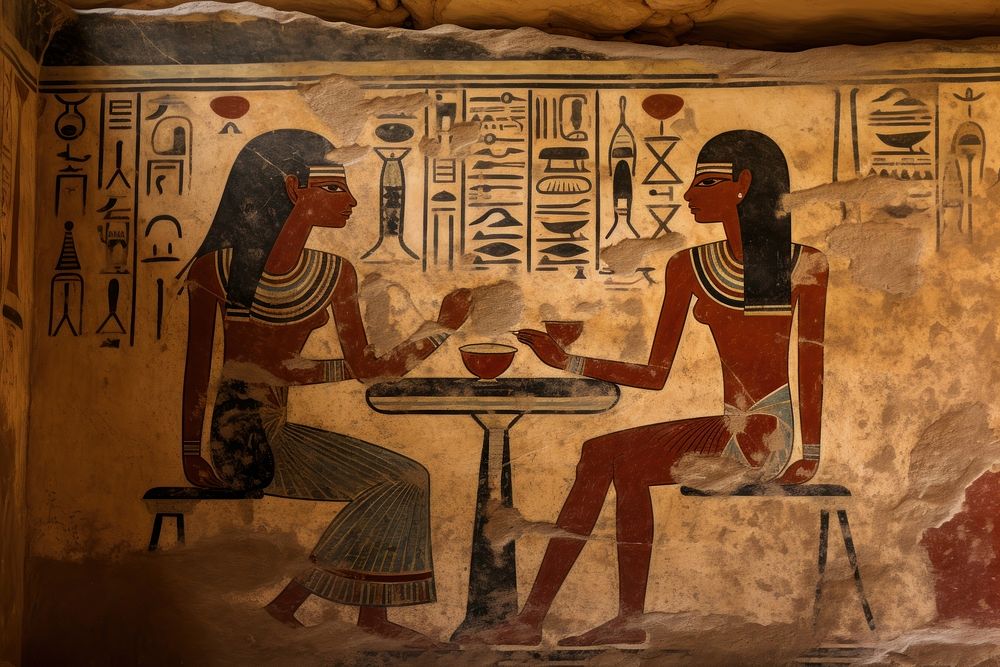 Coffee hieroglyphic carvings painting archaeology ancient.