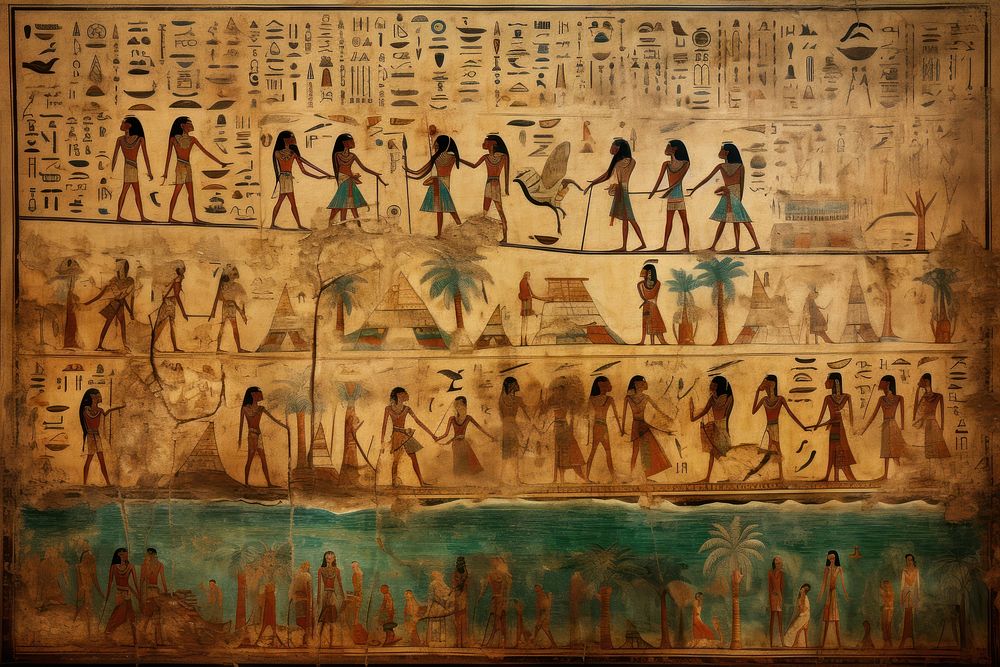 Construction hieroglyphic carvings painting archaeology ancient.