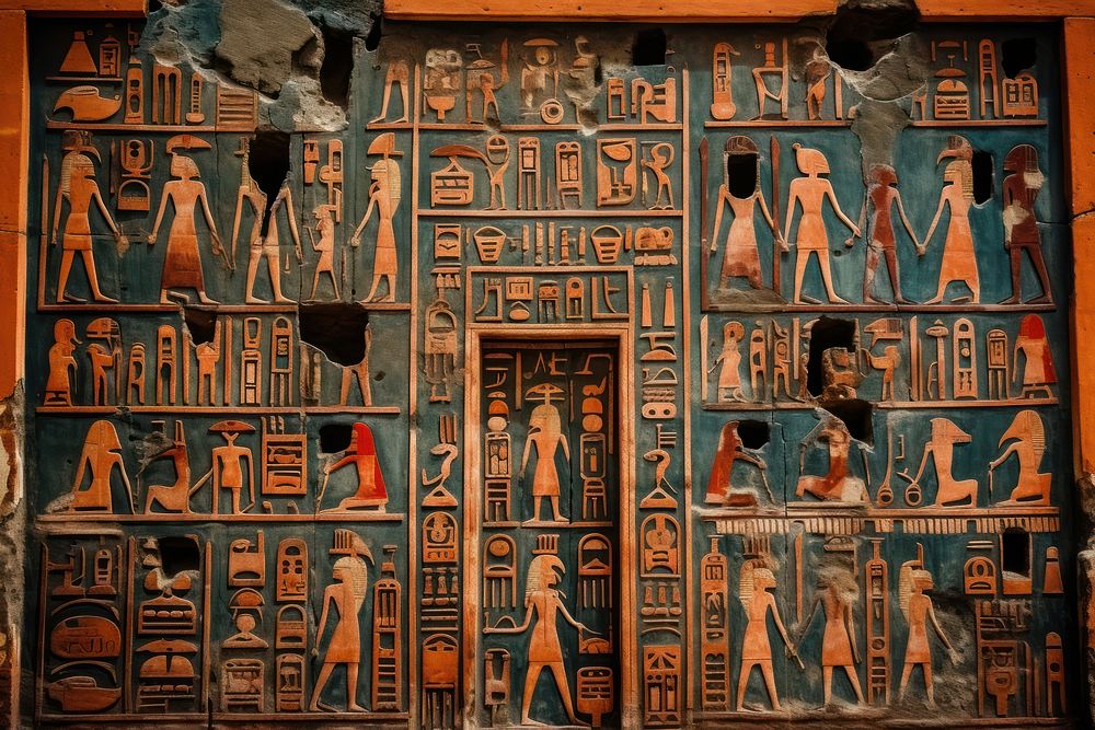 Construction hieroglyphic carvings architecture building painting.