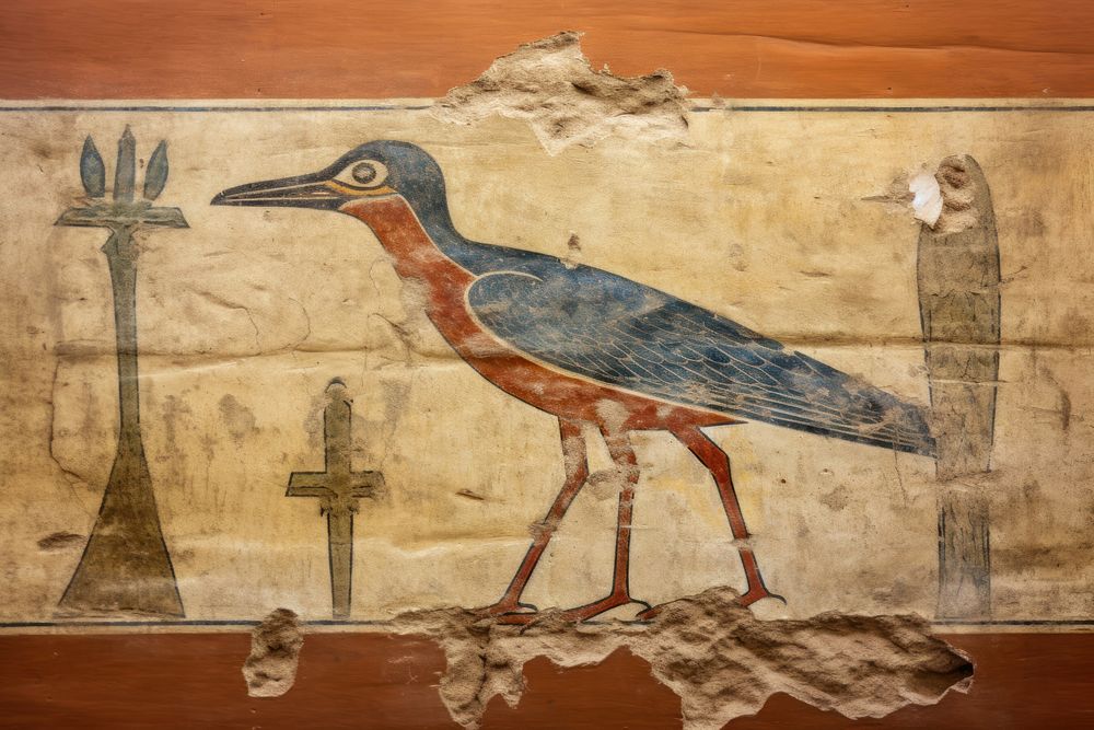Chicken hieroglyphic carvings painting ancient animal.