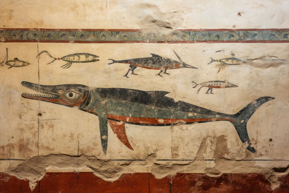 Crocodile hieroglyphic carvings painting ancient animal.