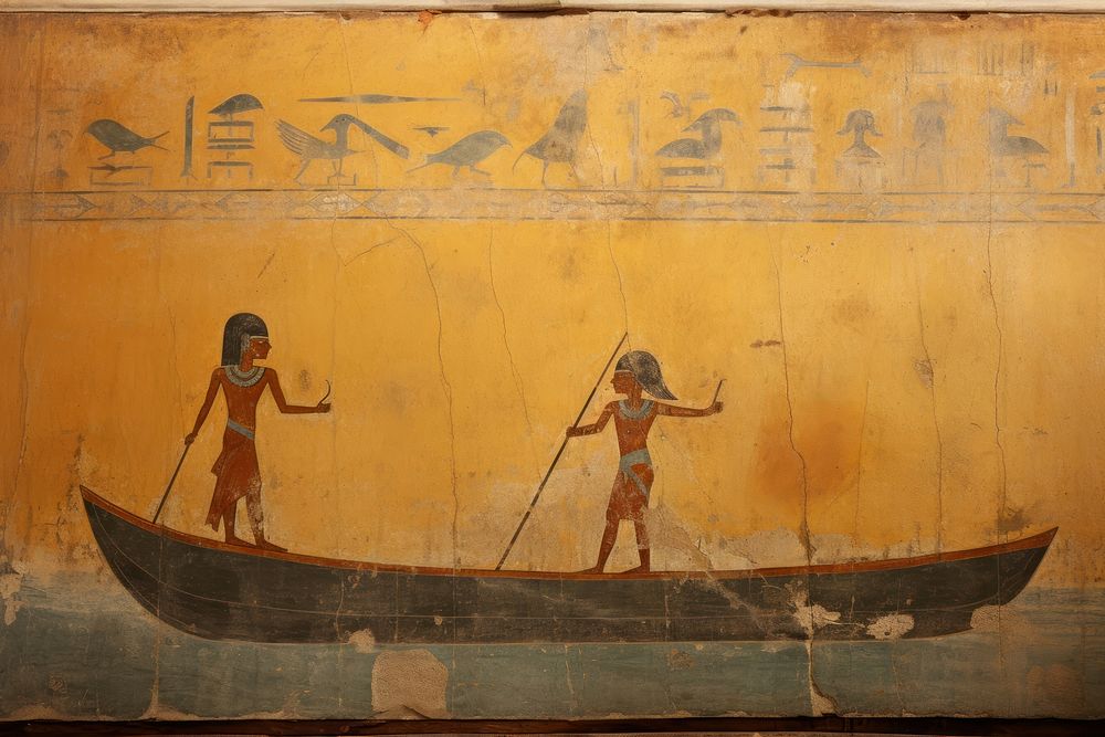 Boat painting ancient wall.