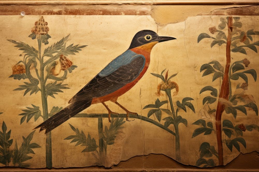 Bird hieroglyphic carvings painting bird animal.