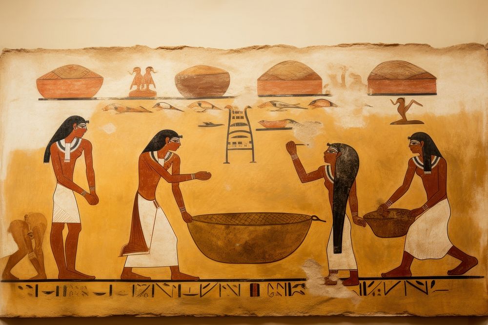 Bread hieroglyphic carvings painting archaeology ancient.