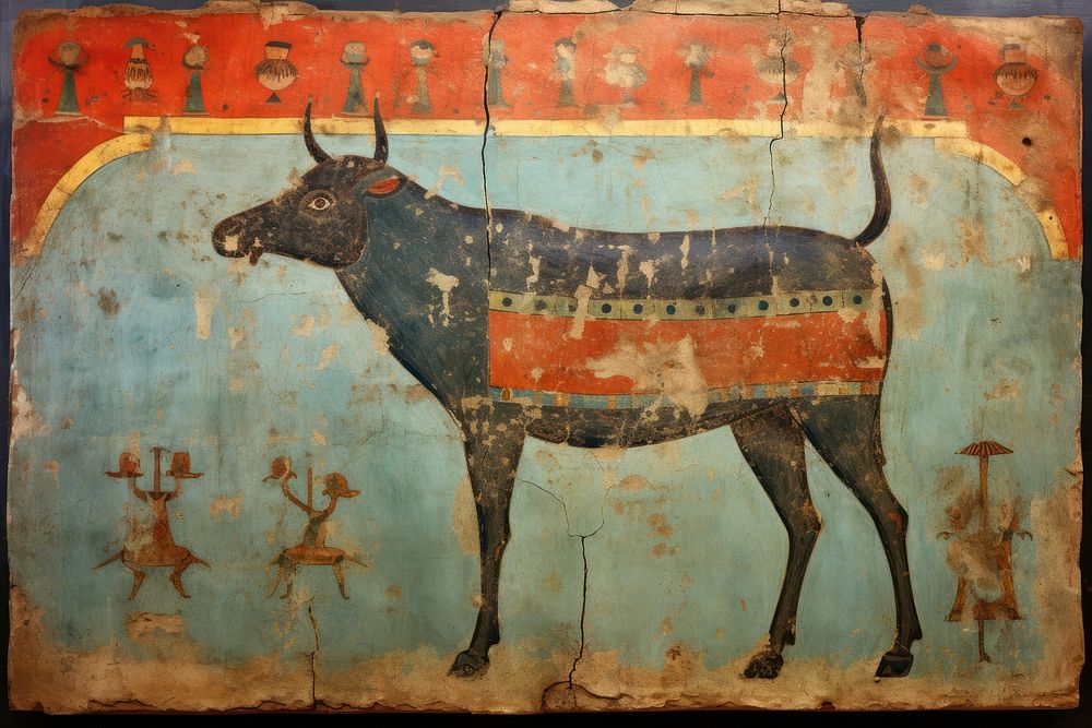 Bull hieroglyphic carvings painting livestock ancient.